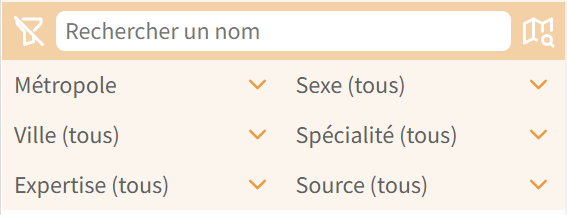 Capture d'écran des filtres de l'annuaire